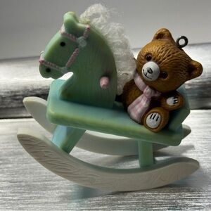 Vintage Bear on Rocking Horse Ornament – Pastel Colors